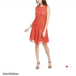 Sam Edelman Circle Lace Shift Dress Coral Punch